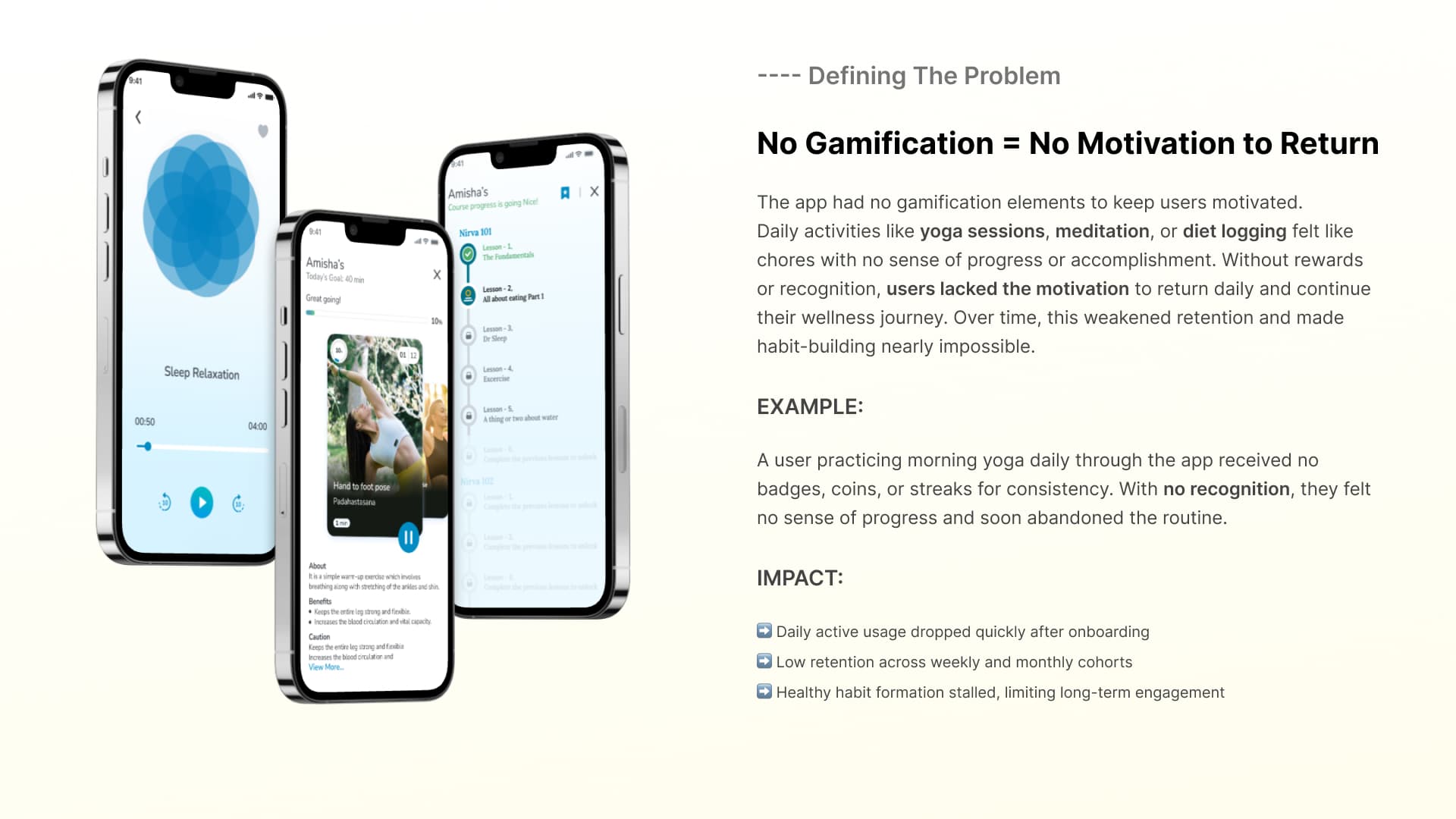 User research findings showing motivation drop-off