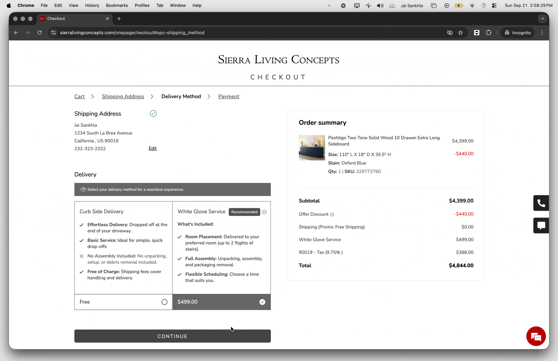 Delivery method selector demo animation