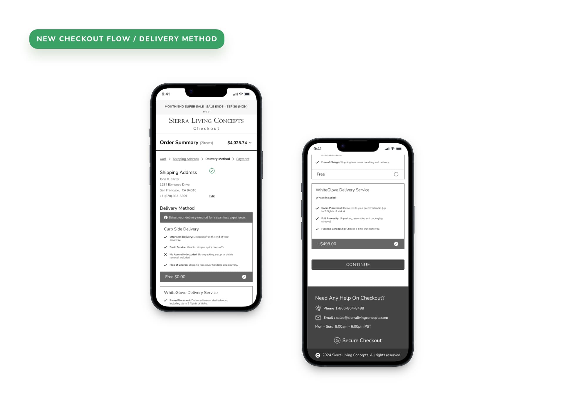 Delivery selector mobile view
