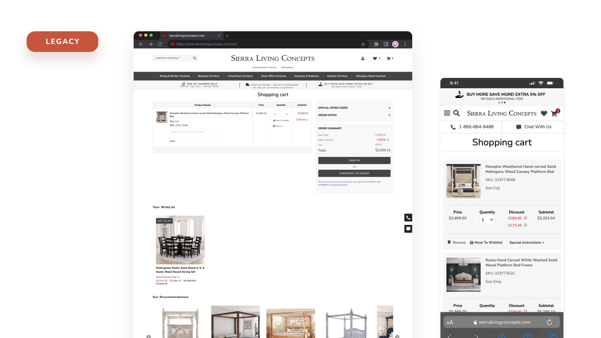 Cluttered cart page before redesign