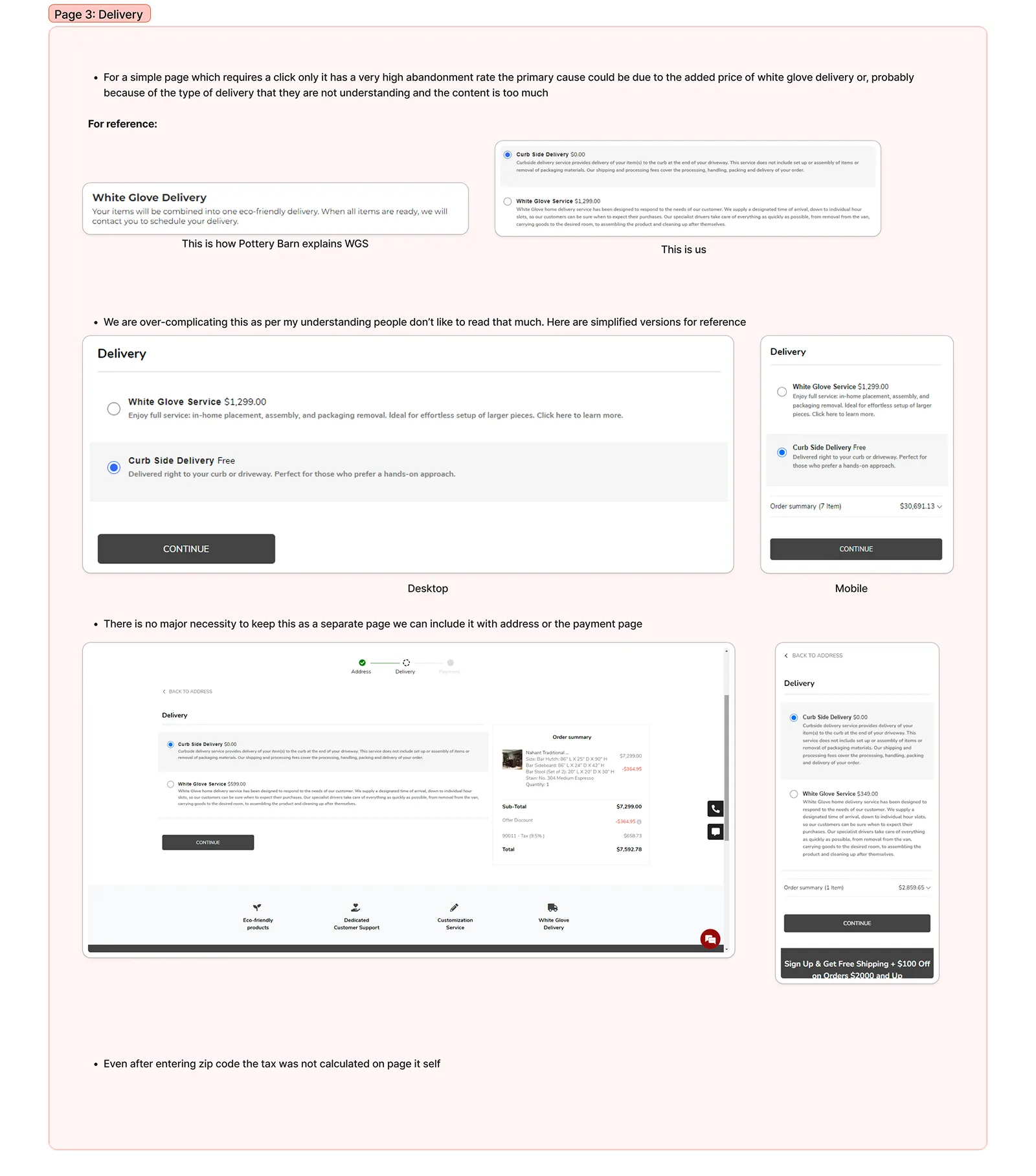 Complex delivery options before redesign
