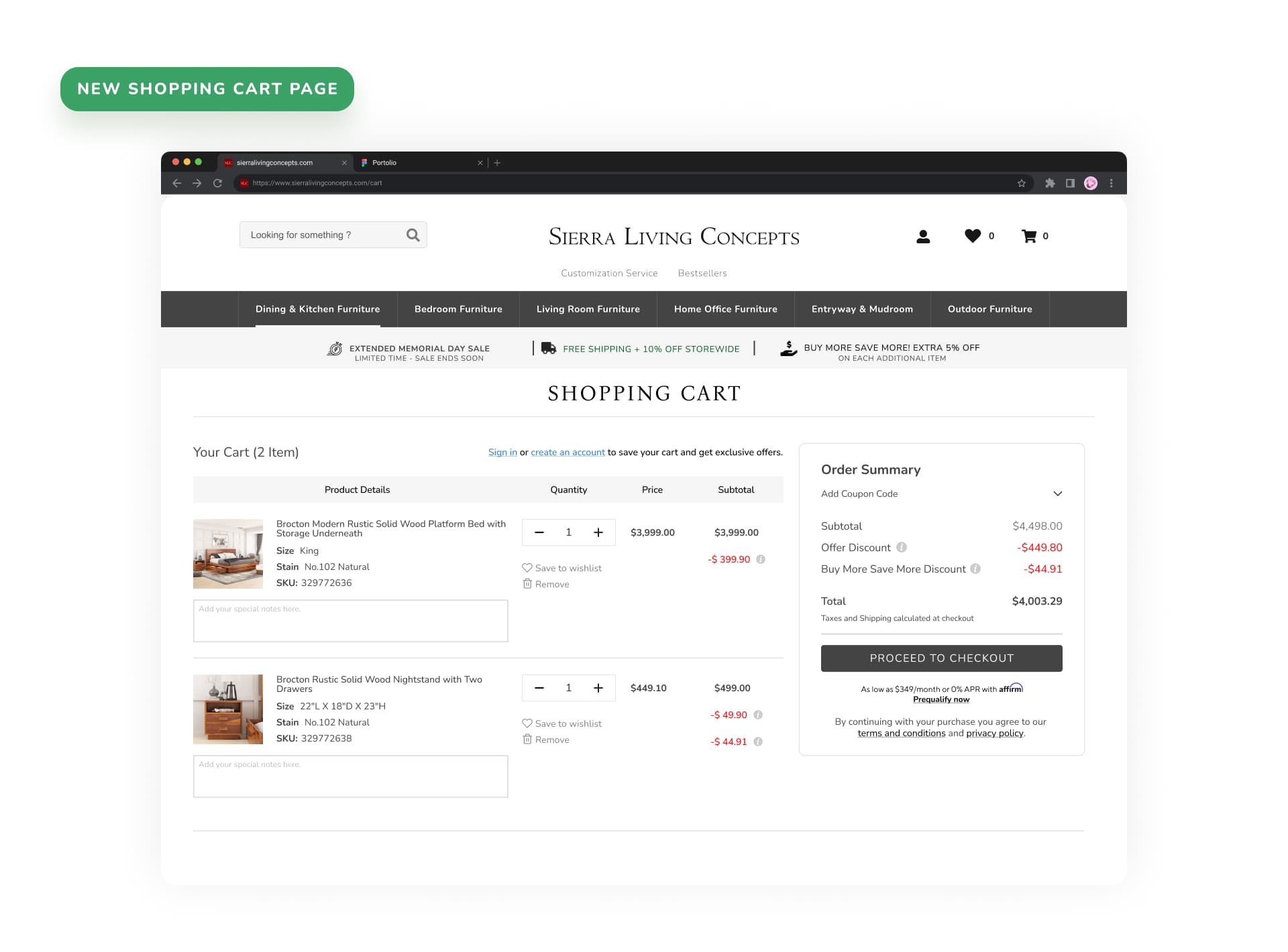 Distraction-free cart page after redesign